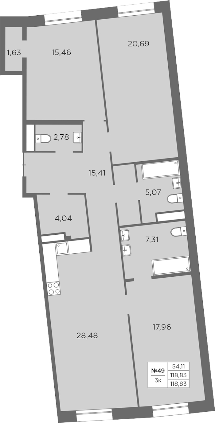 3-комнатная квартира 119.83 м², 2/7 эт., ЖК «Северная Корона»